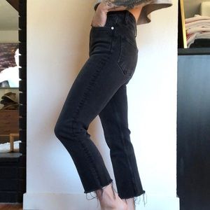 Free People high-waisted raw hem black jeans